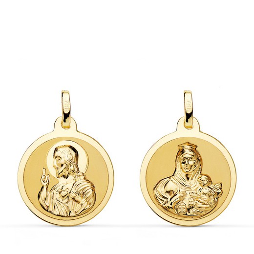 Scapular Medal Virgen del Carmen Heart Jesus Shine Gold 18kts 18mm P5003-818