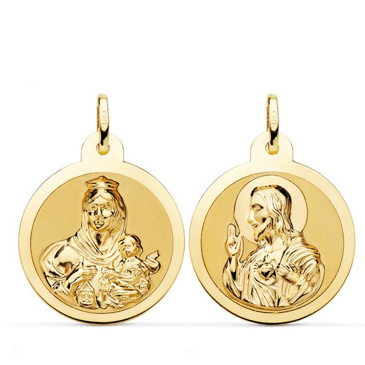 Scapulier Medaille Virgen del Carmen Hart Jesus Shine Goud 18kts 24mm P5003-824