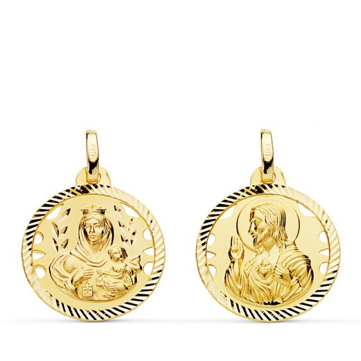 Medalla Escapulario Virgen del Carmen Corazón Jesús Helice Calado Oro 18kts 18mm P5003-418