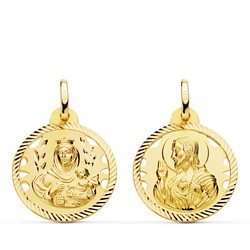 Medalla Escapulario Virgen del Carmen Corazón Jesús Helice Calado Oro 18kts 20mm P5003-420