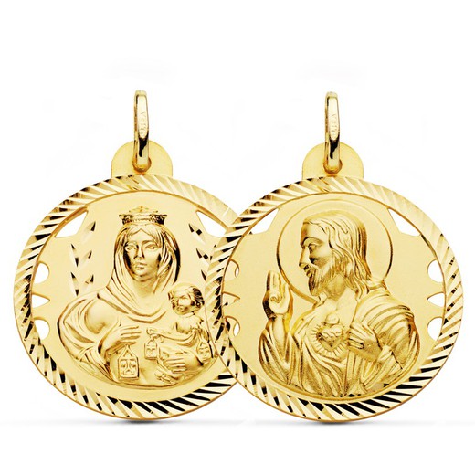 Scapulier Medaille Virgen del Carmen Hart Jezus Helix Cutwork Goud 18kts 28mm P5003-428