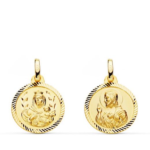 Scapular Medal Virgen del Carmen Heart Jesus Helix Gold 18kts 16mm P5003-216
