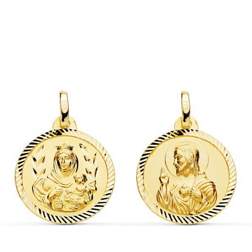 Scapular Medal Virgen del Carmen Heart Jesus Helix Gold 18kts 18mm P5003-218