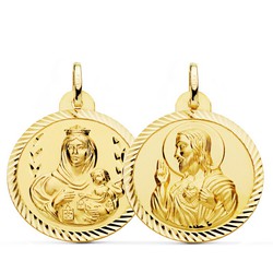 Scapular Medal Virgen del Carmen Heart Jesus Helix Gold 18kts 26mm P5003-226