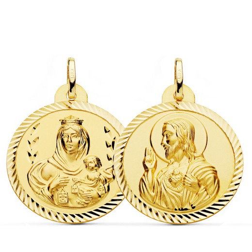 Scapular Medal Virgen del Carmen Heart Jesus Helix Gold 18kts 26mm P5003-226