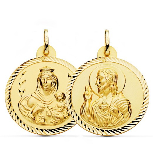 Medaglia Scapolare Virgen del Carmen Cuore Gesù Helice Oro 18kt 28mm P5003-228
