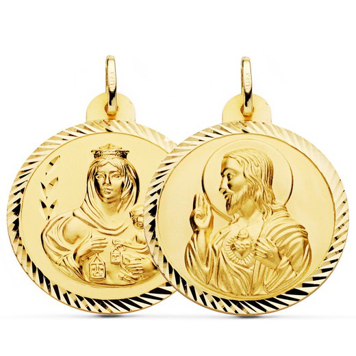 Medalla Escapulario Virgen del Carmen Corazón Jesús Helice Oro 18kts 30mm P5003-230