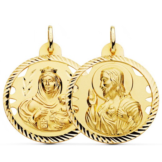 Scapulier Medaille Virgen del Carmen Hart Jezus Helice Goud 18kts 30mm P5003-430