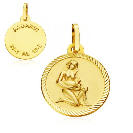 Medalha do horóscopo de ouro Aquarius 18kts 16mm 26000175AC
