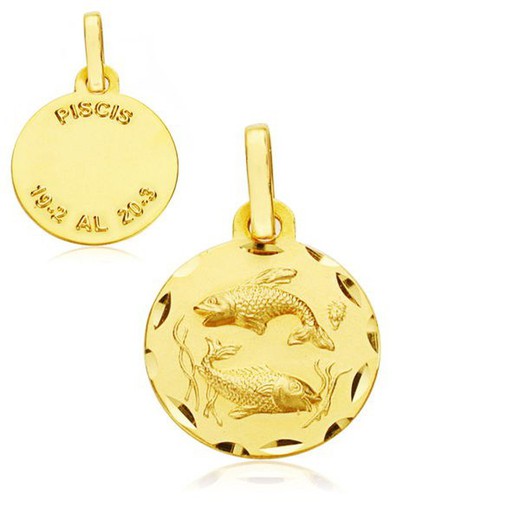 Medalha do horóscopo de ouro de Peixes 18kts 13mm 26000174PI