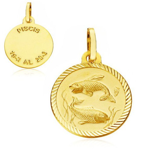 Pisces Gold Horoscope Medal 18kts 16mm 26000175PI