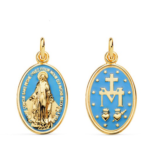 Medalla Virgen Milagrosa Azul Oval Azul Oro 18kts 20x14mm 22387-AZ