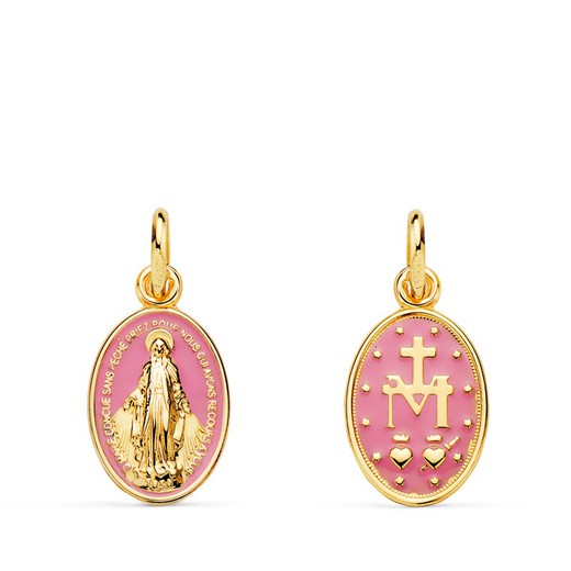 Medalla Virgen Milagrosa Oval Rosa Oro 18kts 16x10mm 22386-RS