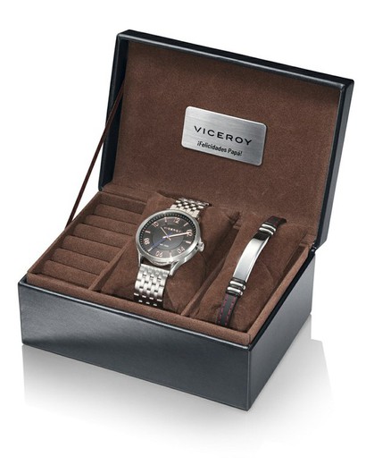 Pack Reloj Viceroy Hombre Acero y Pulsera Piel Negra 401087-99