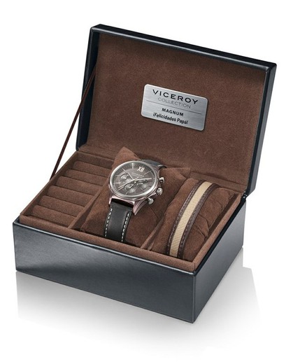 Męski brązowy skórzany zegarek Viceroy i brązowy skórzany wisiorek 471109-99