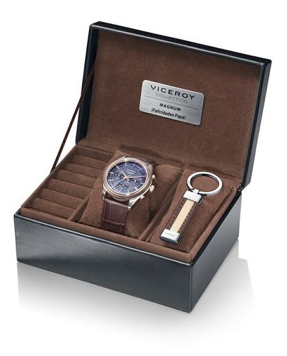 Pack Reloj Viceroy Hombre Piel Marrón y Llavero Marrón 401073-99