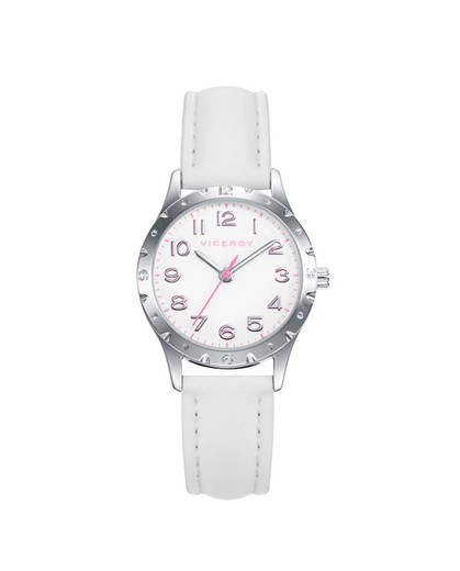 Pack Reloj Viceroy Niña 401210-05 Piel Blanca + Pulsera Nylon Rosa