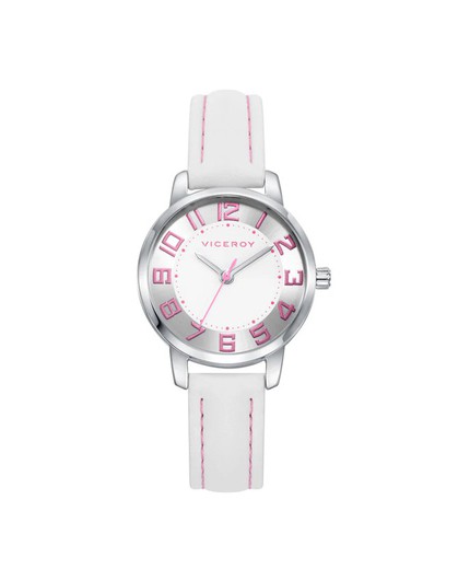 Pack Reloj Viceroy Niña 401216-05 Piel Blanca + Pulsera Nylon Rosa