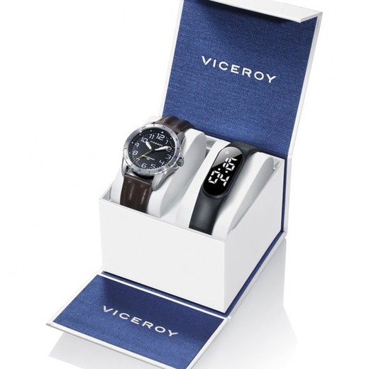 Zestaw zegarków Viceroy Boy 401167-55 Komunia z brązowej skóry i czarnej opaski Fitband