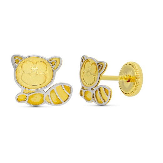 Zweifarbiger Waschbär-Ohrring aus 18-karätigem Gold, 8 x 6 mm, Baby 15699