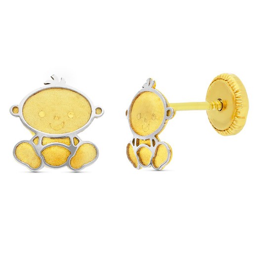 18kt Gold Laser Bicolor Child Earring 7x7 mm Baby 15968