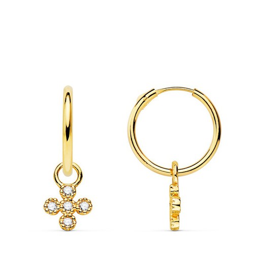 18kts Gold Zirconia Cross Hoop Earrings 18403-CR5C1