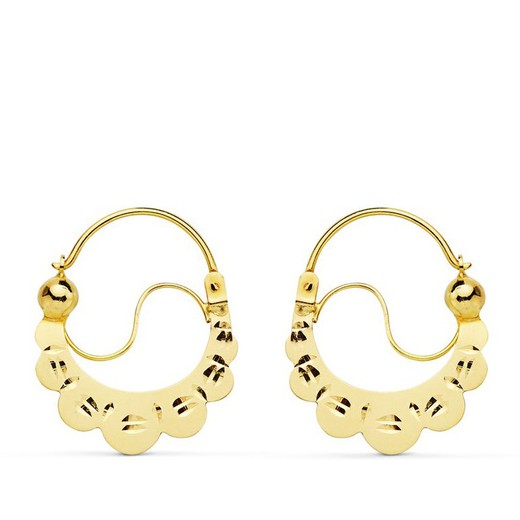 18kts Gold Hoop Earrings Carved Flat 24 X 19 mm 11597