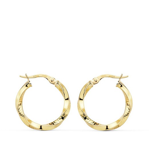 18kts Gold Hoop Earrings Relied Greca 20 X 2.5 mm 7000777