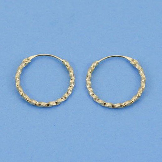 18kts Gold Twisted Round Hoop Earrings 15x1,30mm 18005