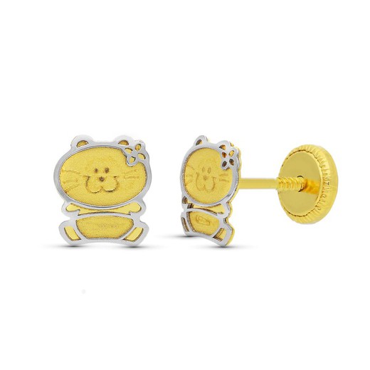 Boucles d'Oreilles Chaton Bicolore Or 18kt 6x5 mm Baby 15697