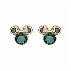 Pendientes Disney Oro 9kts 9K0022P Minnie Circonitas Verde Oscuro