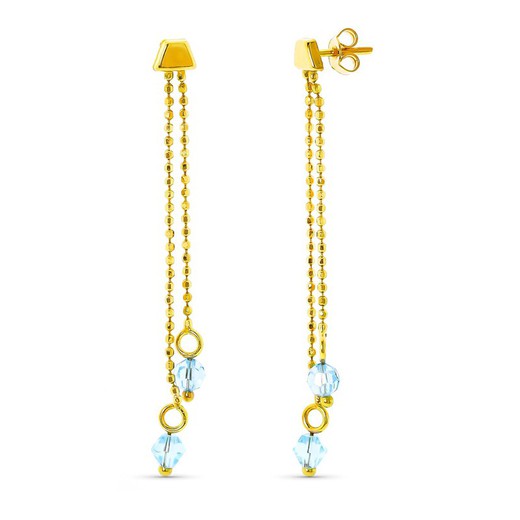 18kt Gold Earrings 2 Chains Aquamarine Stone 11273