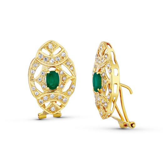 Boucles d'oreilles en or 18 carats 24x14 mm 20162-1 Pierre verte