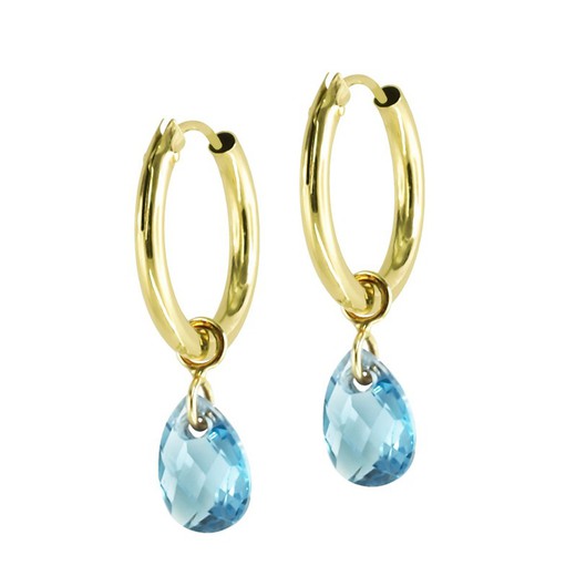 18kt Gold Earrings Tube Hoop 12X1.5mm Teardrop Stone Pendant 10X5mm 0700031