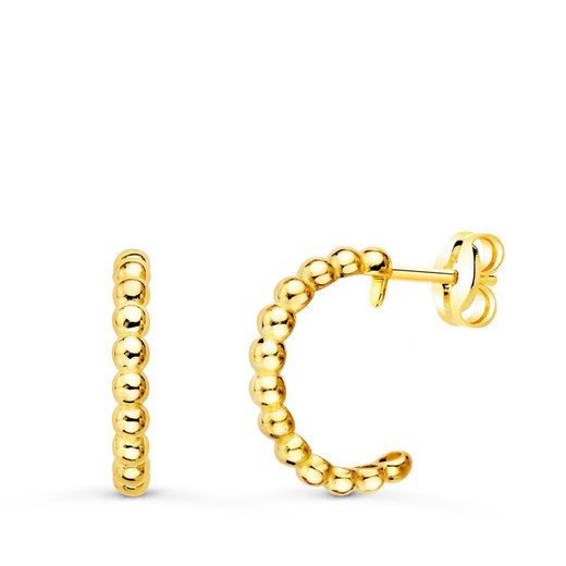 Ohrringe aus 18-karätigem Gold, offene Creolen, glatte Kugel, 14 mm Breite, 2 mm Druckverschluss, 21204