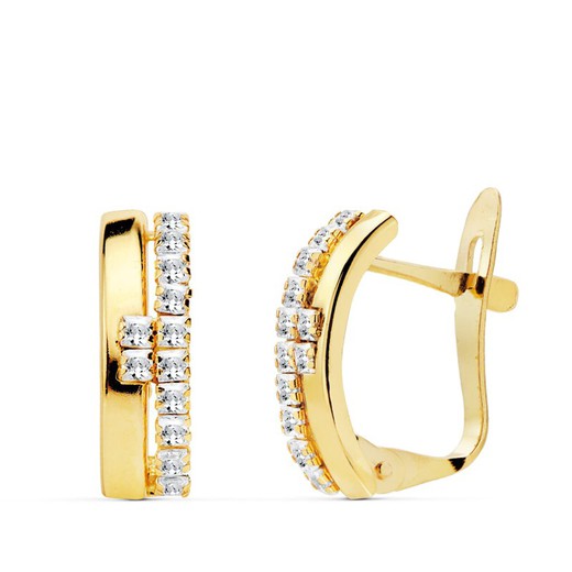18kt Gold Earrings Band Zirconia 14X4.5mm 21068