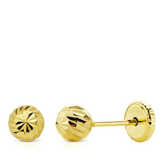 18kts Gold Carved Ball Earrings 0105