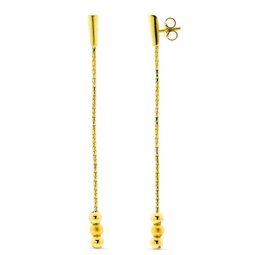18kt Gold Earrings Bar Chain 3 Balls Pressure Closure 11505