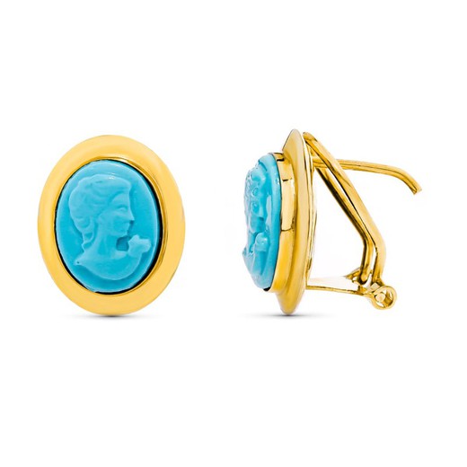 18kts Gold Cameo Earrings 10X8mm Turquoise 10619-T