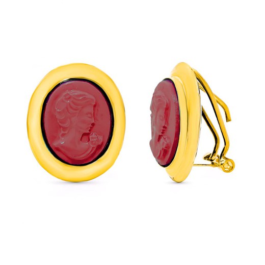 18kt Gold Cameo Coral Earrings 10620-C