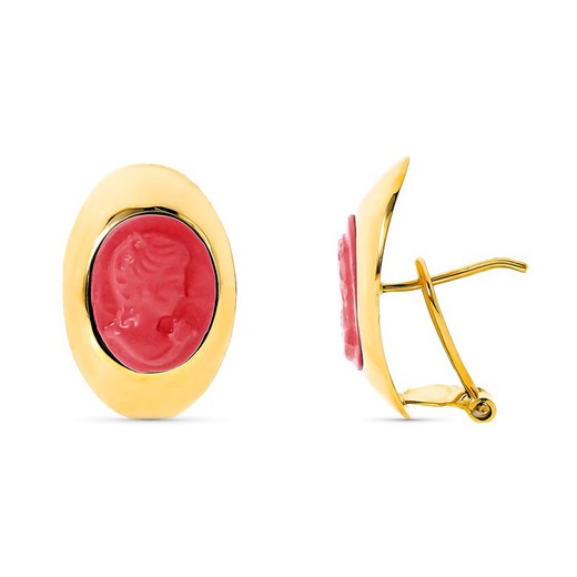 18kt Gold Coral Cameo Earrings 20X13mm 10820-C