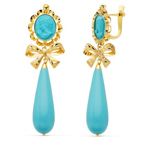 18kt Gold Turquoise Bow Cameo Earrings 8447-T
