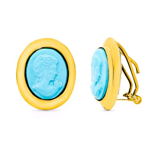 18kt Gold Turquoise Cameo Earrings 10620-T