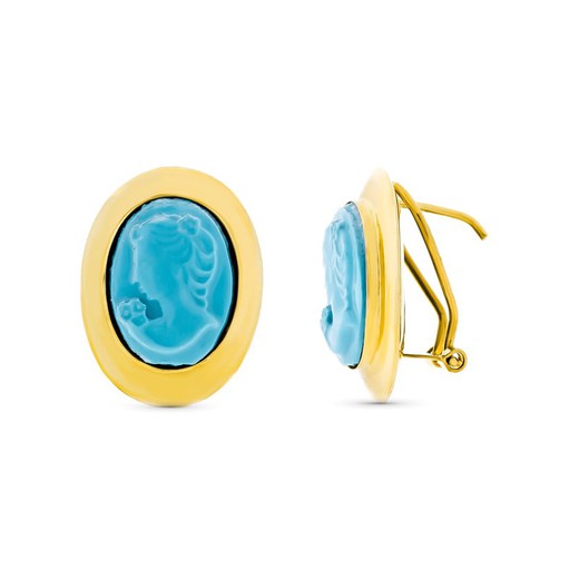 Boucles d'oreilles camée turquoise en or 18 carats 10632-T