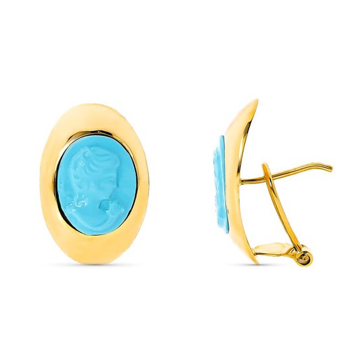 18kt Gold Earrings Turquoise Cameo 20X13mm 10820-T