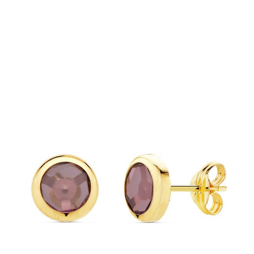 Ohrringe aus 18-karätigem Gold, Chaton-Amethyst-Stein, 6,5 mm, 21035-AT