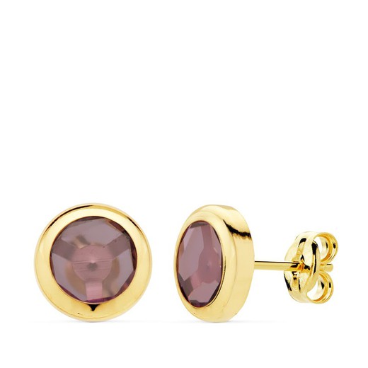 18kt Gold Earrings Chaton Amethyst Stone 8.5mm 21036-AT