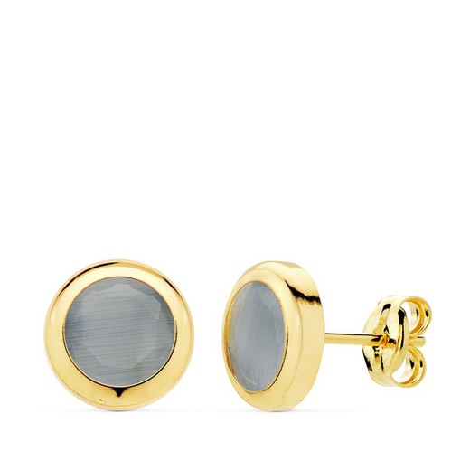 18kt Gold Earrings Chaton Blue Stone 8.5mm 21036-AZ