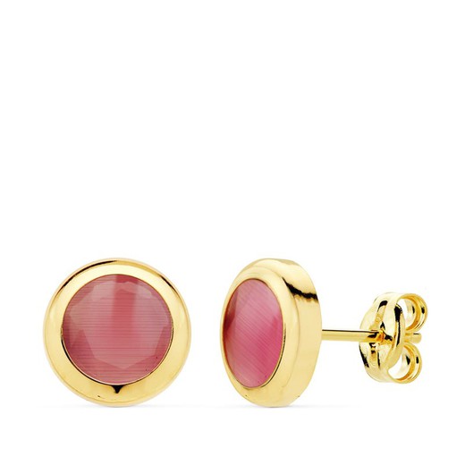 18kt Gold Earrings Chaton Pink Stone 8.5mm 21036-RO