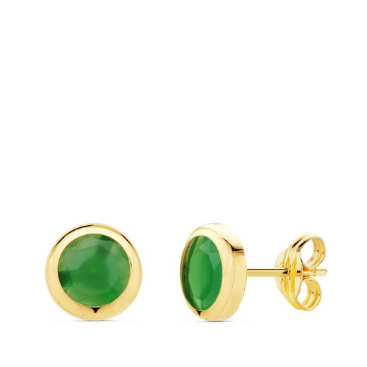 18kt Gold Earrings Chaton Green Stone 6.5mm 21035-VE